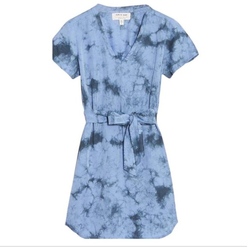 NWOT Anthropologie Blue Tie Dye Cloth and Stone Brand Casual Dress, Large